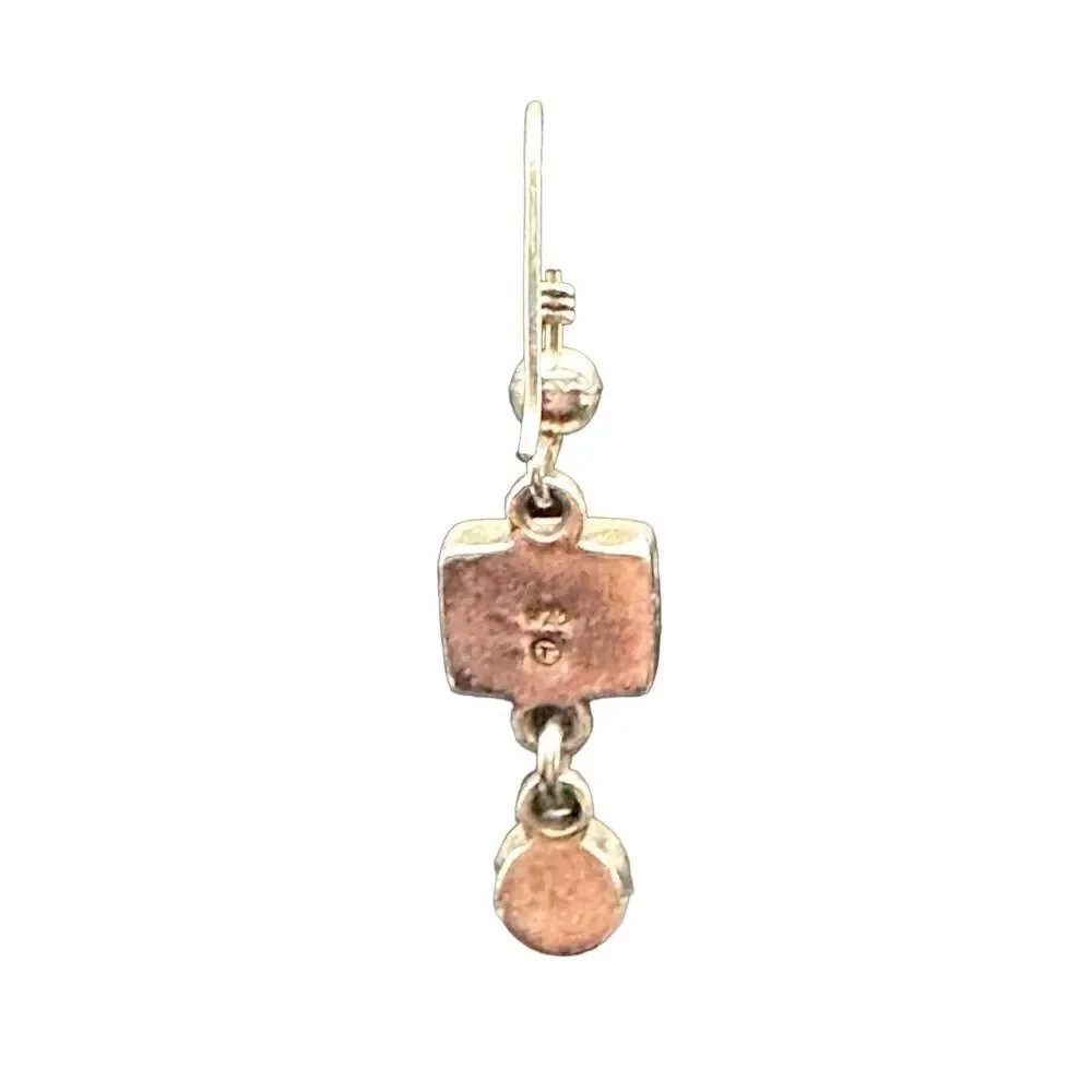 Sterling Silver Dangle Earrings Square Black Onyx with dangle faux pearl cabocho
